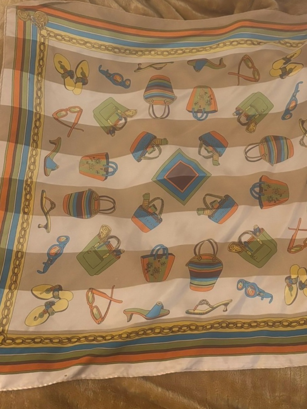 Neutral Striped Fashion Accessories Print Scarf